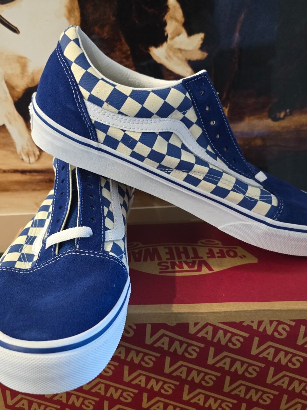 Vans Old Skool Checkerboard True Blue White VN0A38G1P0U Shoes Men's Size 10 NEW